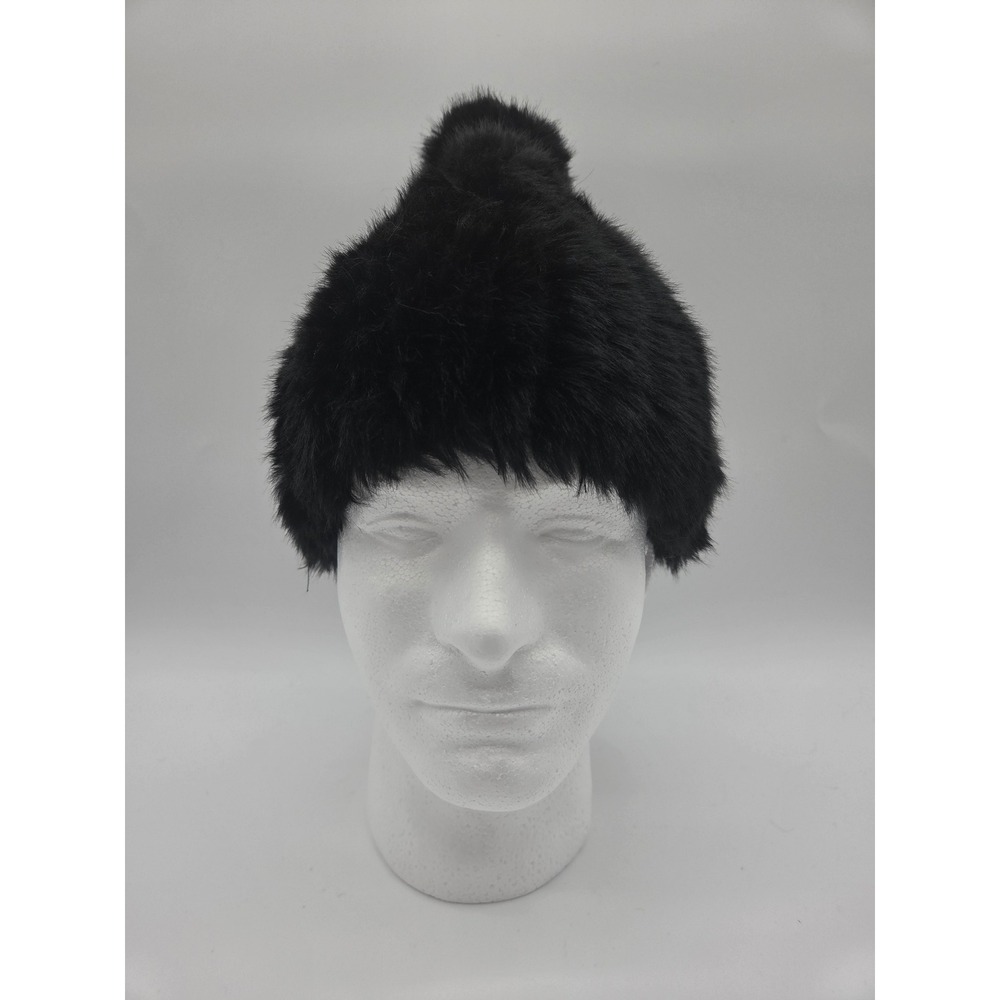 Universal Thread Faux Fur Beanie OS Black Womens Pom Pom Shaggy Winter Hat